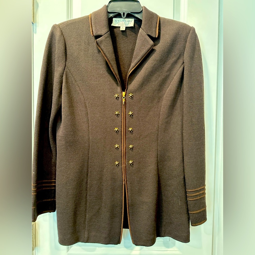 St. John Dark Brown Knit Suiting Jacket, Size 8